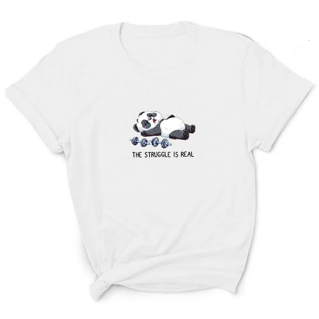 Summer Fashion European And American Personality Dumbbell Print Short sleeved T shirt Through White - Shop at LoveMi