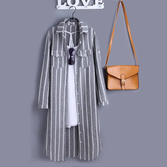 Plaid Shirt Women's Spring Mid length Loose Grey - Shop at LoveMi