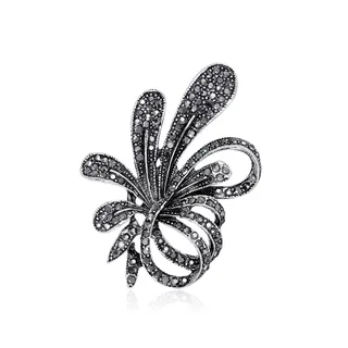 Fashion Vintage Bow Floral Pin - Black