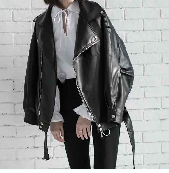 Autumn Loose Pu Leather Jacket Student Motorcycle Jacket Black - Shop at LoveMi