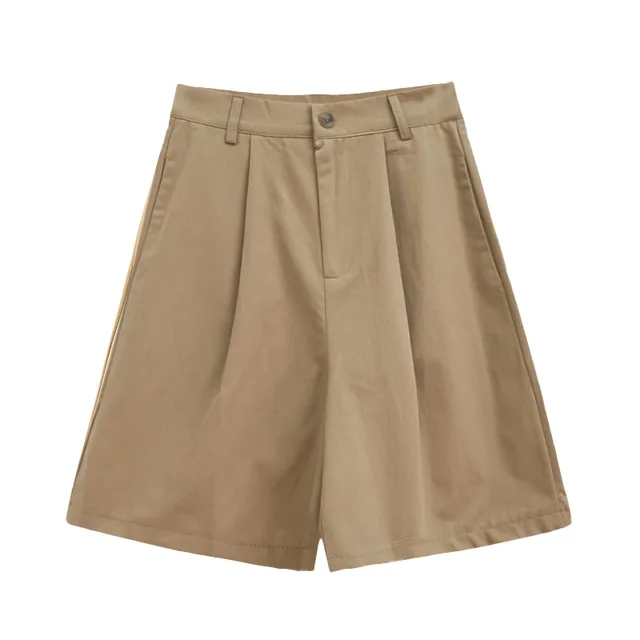 Cargo Shorts Wide Leg High Waist Straight Five point Suit Pants Khaki - Shop at LoveMi