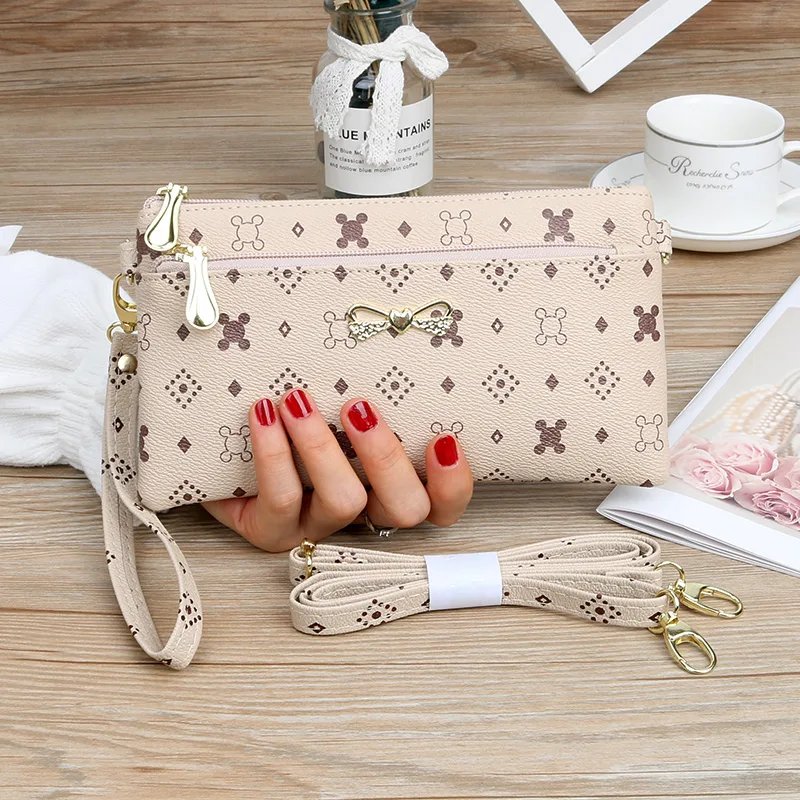 Summer Ladies Clutch Casual All match Small Bag Mobile Phone Coin Purse Shoulder Messenger Bag Beige - Shop at LoveMi