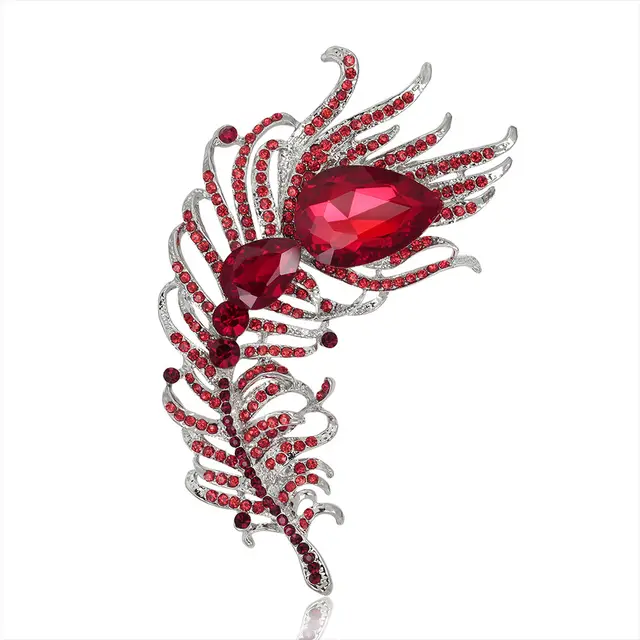 Fashion Retro Minimalist Peacock Feather Brooch Red - Shop at LoveMi