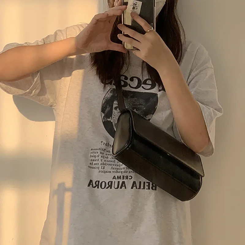 Korean Summer New Simple One Shoulder Underarm Bag Ins Wild Trendy Female Bag Onnuk The Same Small Square Bag Female Black - Shop at LoveMi