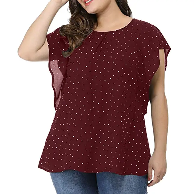 Summer New Plus Size Women's Polka Dot T Shirt Red - Shop at LoveMi