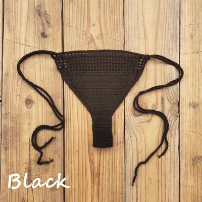 Handmade Crochet Bikini Bottoms Cotton Sunbathing Swimming Trunks Black - Shop at LoveMi