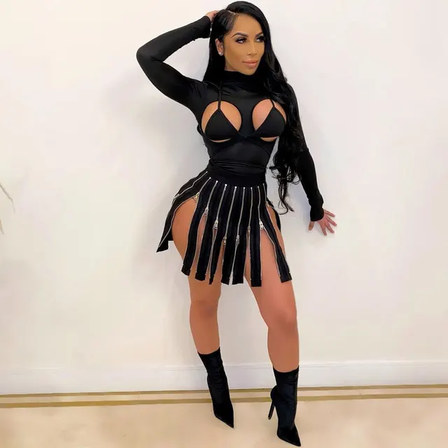 Zipper Stitching High Waist Bag Hip Skirt Black - Shop at LoveMi