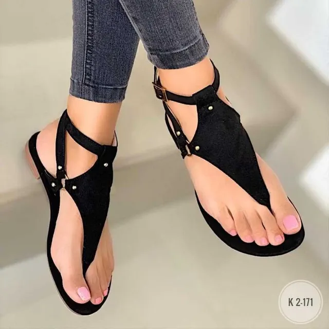 Large Size Casual Flat Flip Flops With Beach Buckle Sandals Black - Shop at LoveMi