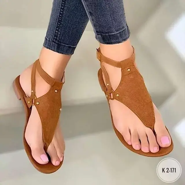 Large Size Casual Flat Flip Flops With Beach Buckle Sandals Bronze - Shop at LoveMi