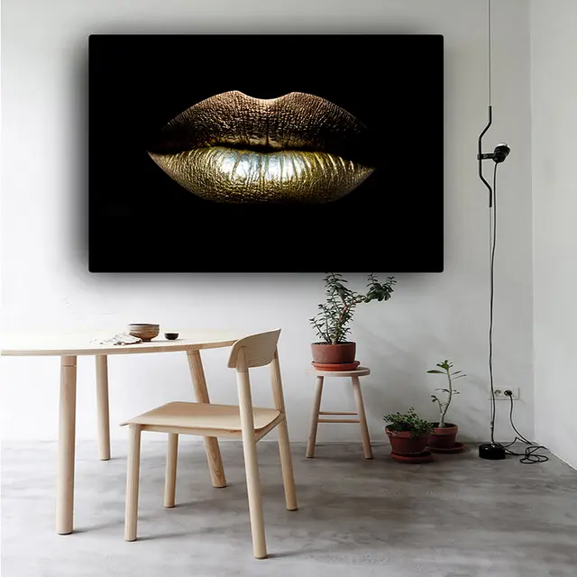 Wall Art Canvas Black And Gold Sexy Lips Canvas Makeup Art Living Room Canvas Picture Home Art Poster Black - Shop at LoveMi
