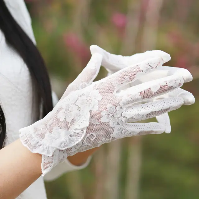 Lace Sunscreen Gloves Summer Thin Short High Elastic Sexy White - Shop at LoveMi