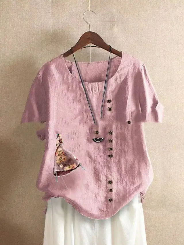 Retro Cotton And Linen Embroidered Button Shirt Women Style F - Shop at LoveMi