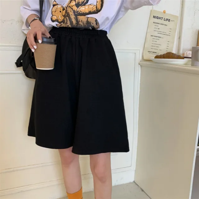 Korean Version Of Loose And Thin Summer Black Solid Color Wide leg Sports Casual Pants Black - Shop at LoveMi