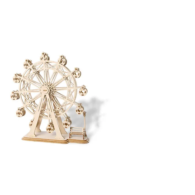 Ruodang Ruolai Wooden DIY Toy 3D Jigsaw Puzzle Piano Tower Ferris Wheel Model Birthday Gift - Ferris Wheel