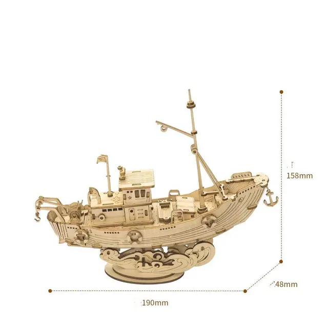 Ruodang Ruolai Wooden DIY Toy 3D Jigsaw Puzzle Piano Tower Ferris Wheel Model Birthday Gift Fishing Boat - Shop at LoveMi