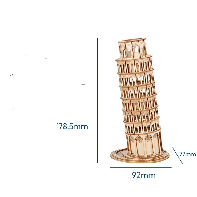 Ruodang Ruolai Wooden DIY Toy 3D Jigsaw Puzzle Piano Tower Ferris Wheel Model Birthday Gift Leaning Tower Of Pisa - Shop at LoveMi