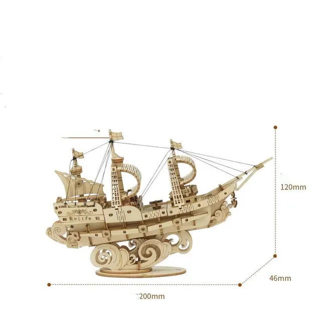 Ruodang Ruolai Wooden DIY Toy 3D Jigsaw Puzzle Piano Tower Ferris Wheel Model Birthday Gift Sailboat - Shop at LoveMi