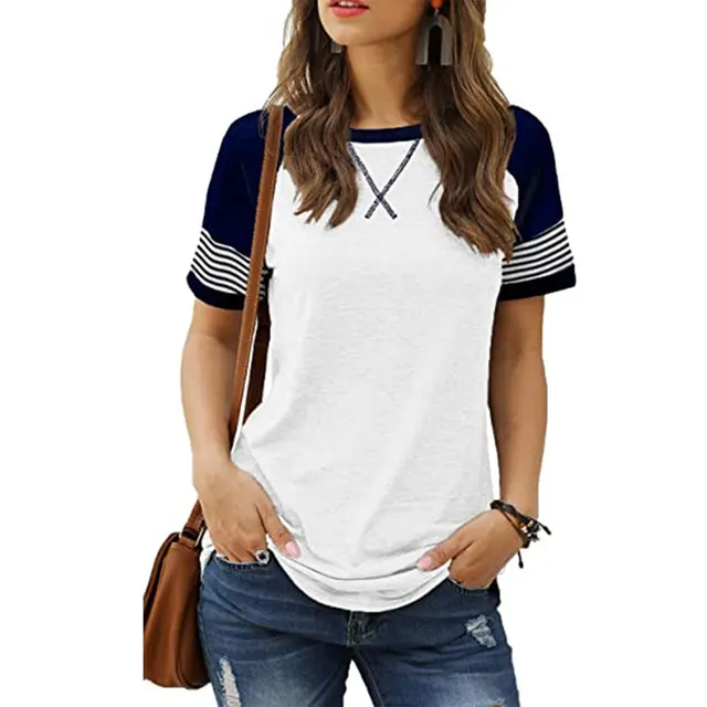 Stitching Faded Short sleeved Ladies Casual T shirt White - Shop at LoveMi