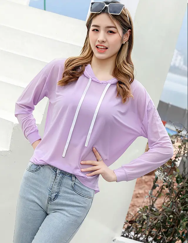 Ultra thin Short Thin All match Shirt Long sleeved Ice Silk Clothing Purple - Shop at LoveMi