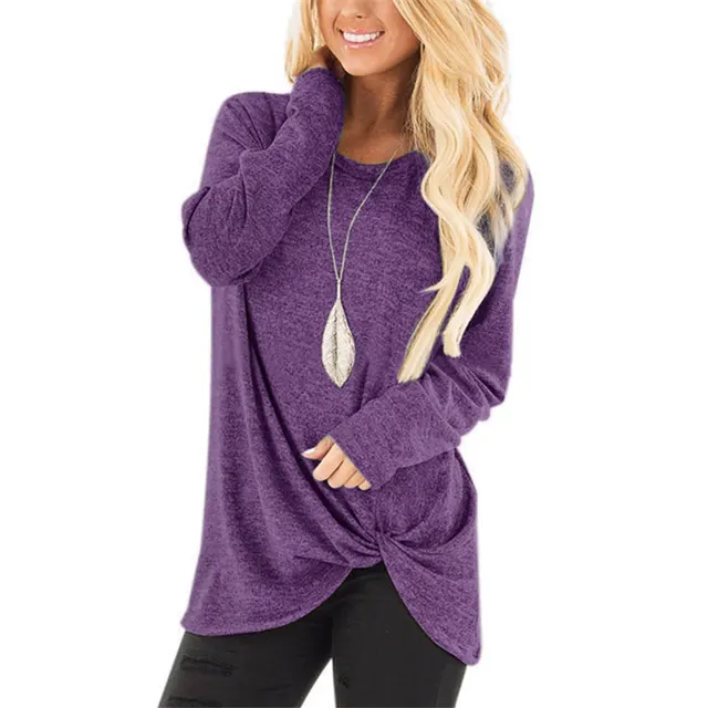 New Women's Clothing For Autumn And Winter Long sleeved Round Neck T shirt Twisted Sweater Top Purple - Shop at LoveMi