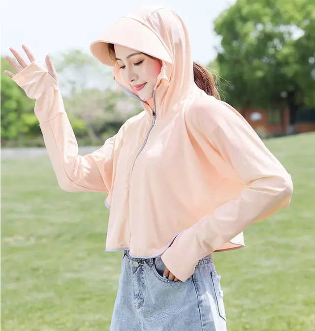 Anti ultraviolet Ice Silk Breathable Thin Hooded Short Coat Snowy Color - Shop at LoveMi