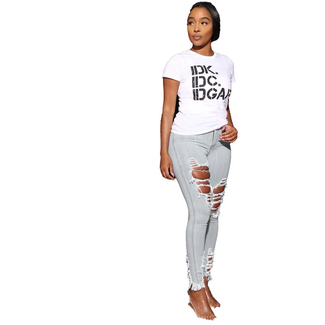 Women's Jeans Women's Ripped Elastic Feet Pants Grey - Shop at LoveMi