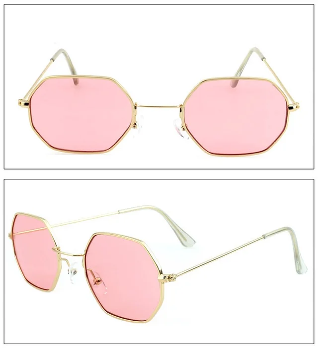 Sunglasses Ocean Piece Polygonal Sunglasses Golden Frame Powder - Shop at LoveMi