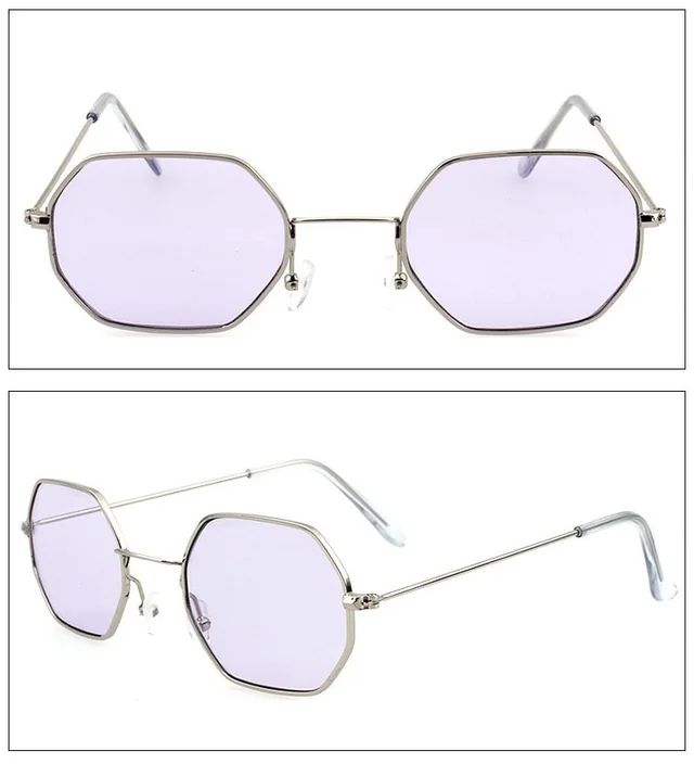 Sunglasses Ocean Piece Polygonal Sunglasses Silver Frame Purple Sheet - Shop at LoveMi