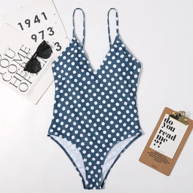 Retro Polka dot Lace up Waist One piece Swimsuit Women Wave Point - Shop at LoveMi