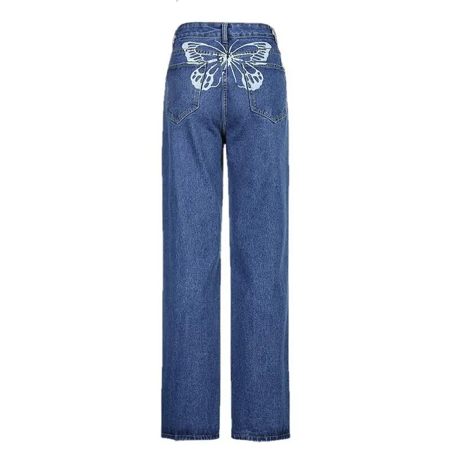 Retro Gradient Printed Washed Straight Skinny Jeans Women Women Dark Blue - Shop at LoveMi