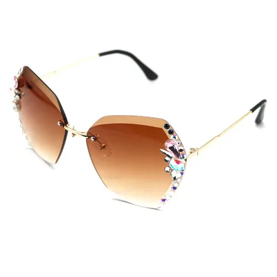 Women's Rhinestone Frameless Sunglasses D - Shop at LoveMi