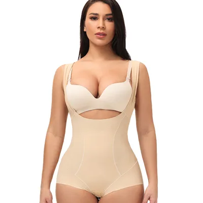 Non marking One piece Shapewear Shorts High elastic Abdomen Corset Bodysuit Skin Tone M - Shop at LoveMi