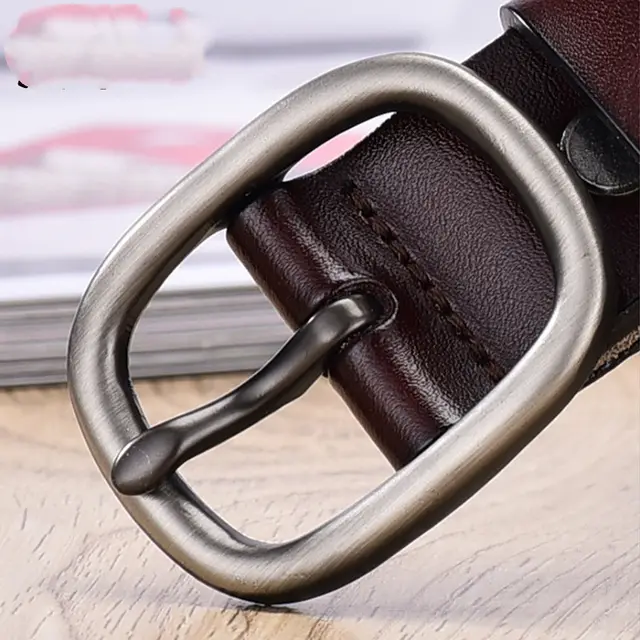 Hair Belt Female Leather Pin Buckle Retro Cowhide Belt Dark Brown - Shop at LoveMi