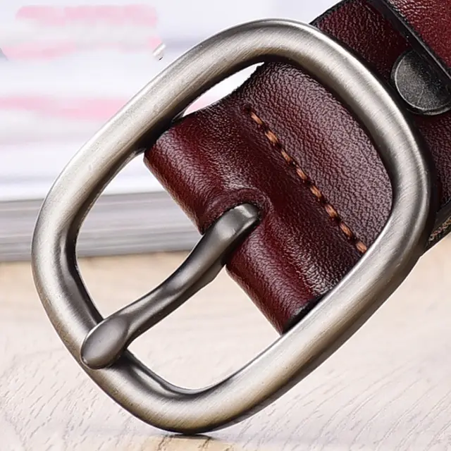 Hair Belt Female Leather Pin Buckle Retro Cowhide Belt Red Brown - Shop at LoveMi