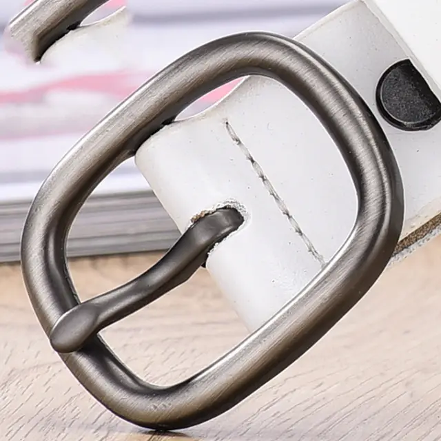 Hair Belt Female Leather Pin Buckle Retro Cowhide Belt White - Shop at LoveMi