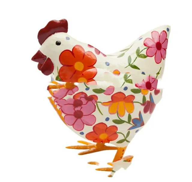 Folk Art Painted Metal Hen Style B - Shop at LoveMi