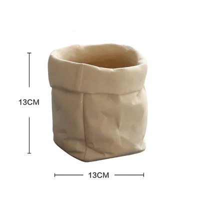 Cement Cloth Bag Flowerpot Imitation Leather Bag Simple Nordic Modern Creative Home Ins Style Green Plant Potted Pot 13X13Cm - Shop at LoveMi