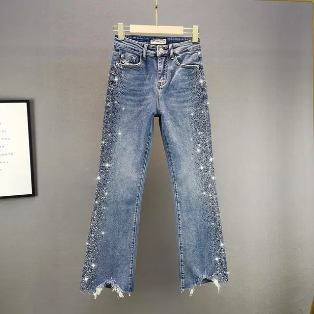 Spring New Style Cotton Stretch High Waist Slim Slimming Wide Leg Booty Pants Light Blue - Shop at LoveMi