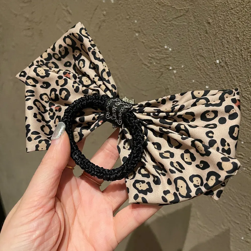 Leopard Print Bowknot Rhinestone Hair Tie Back Head - Leopard Bow Hair Tie