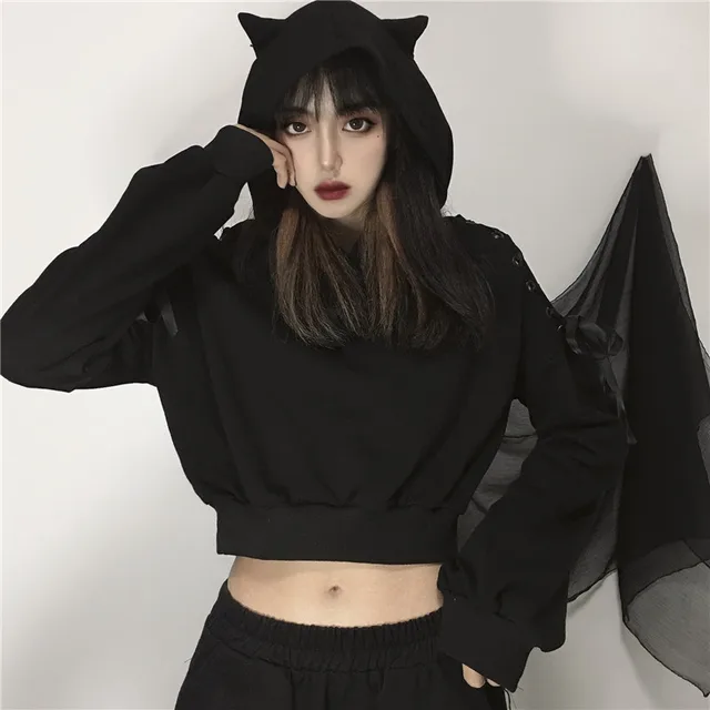 Short Sweater Women Ins Dark Lace Strapless Cat Earmuffs Top Loose Black - Shop at LoveMi