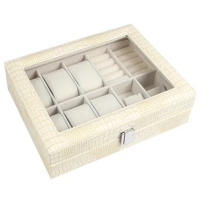 Large capacity Simple Leather Transparent Sunroof 6 digit Watch Box Apricot - Shop at LoveMi