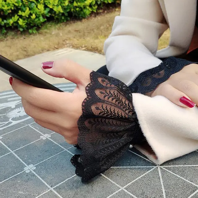 Sweater Sweater With Fake Sleeves, Cotton Sleeves, Women's Lace Cuffs, White Lace Shirt Sleeves Black Lace - Shop at LoveMi
