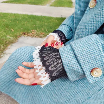 Sweater Sweater With Fake Sleeves, Cotton Sleeves, Women's Lace Cuffs, White Lace Shirt Sleeves Black Lacepleated Hollow - Shop at LoveMi