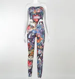 Fashion Halter Inverted Triangle Wrap Chest Trousers Animal Print Suit - Blue