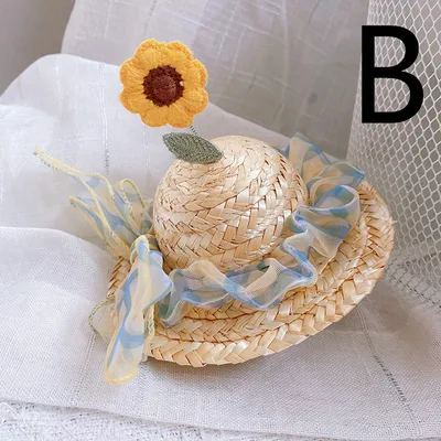 Pet Cute Knitted Straw Hat Flower Hat Cat Dog Photo Props B - Shop at LoveMi