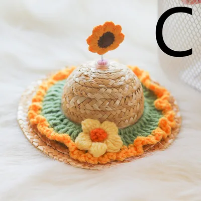 Pet Cute Knitted Straw Hat Flower Hat Cat Dog Photo Props - Shop at LoveMi