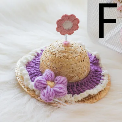 Pet Cute Knitted Straw Hat Flower Hat Cat Dog Photo Props - Shop at LoveMi