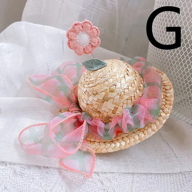 Pet Cute Knitted Straw Hat Flower Hat Cat Dog Photo Props G - Shop at LoveMi