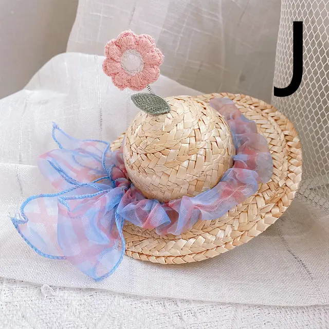 Pet Cute Knitted Straw Hat Flower Hat Cat Dog Photo Props J - Shop at LoveMi