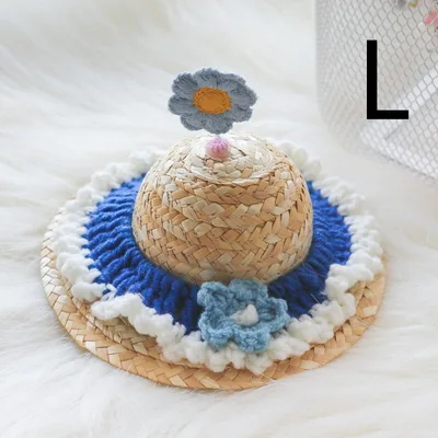 Pet Cute Knitted Straw Hat Flower Hat Cat Dog Photo Props L - Shop at LoveMi